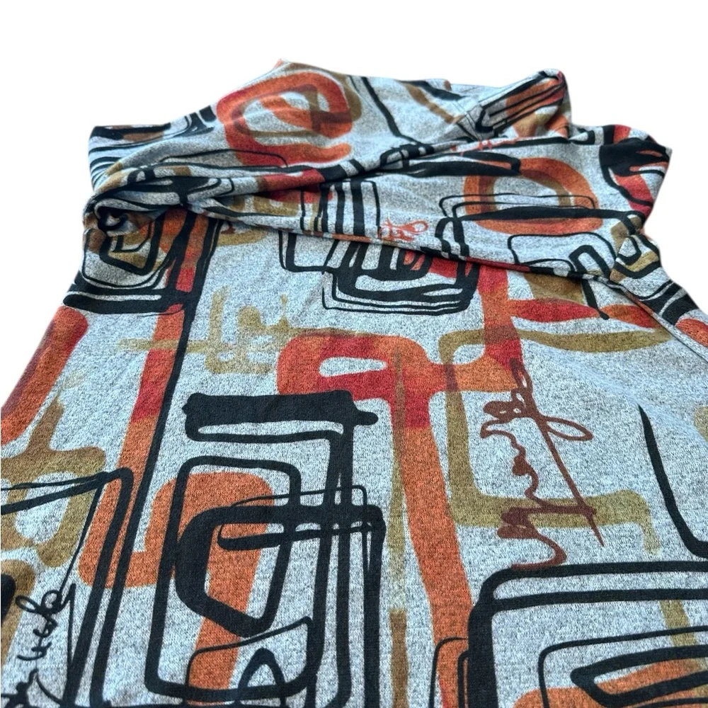 Jess & Jane Abstract Print Tunic Top Cowl Neck Sweater Medium Made USA Lagenlook